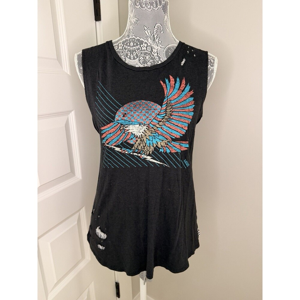 Vans Vintage Y2K Look Patriotic Tank Ripped Worn Black Size Medium